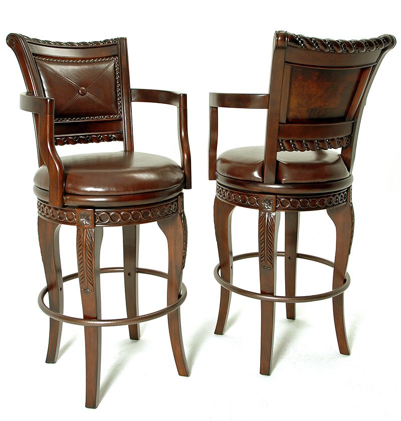 Antoinette Leather Bar Stools w/ Memory Return Swivel  