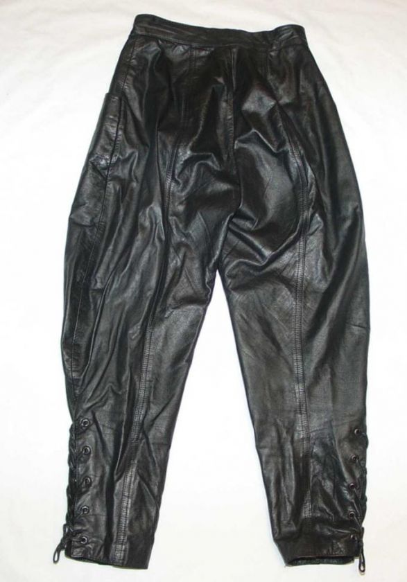 LEATHER ~ BLACK LACE UP Women Biker Dirndl PANTS 34 6 S  