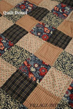 INDIGO NAVY BLUE RED TAN PATCHWORK COTTON QUILT THROW  