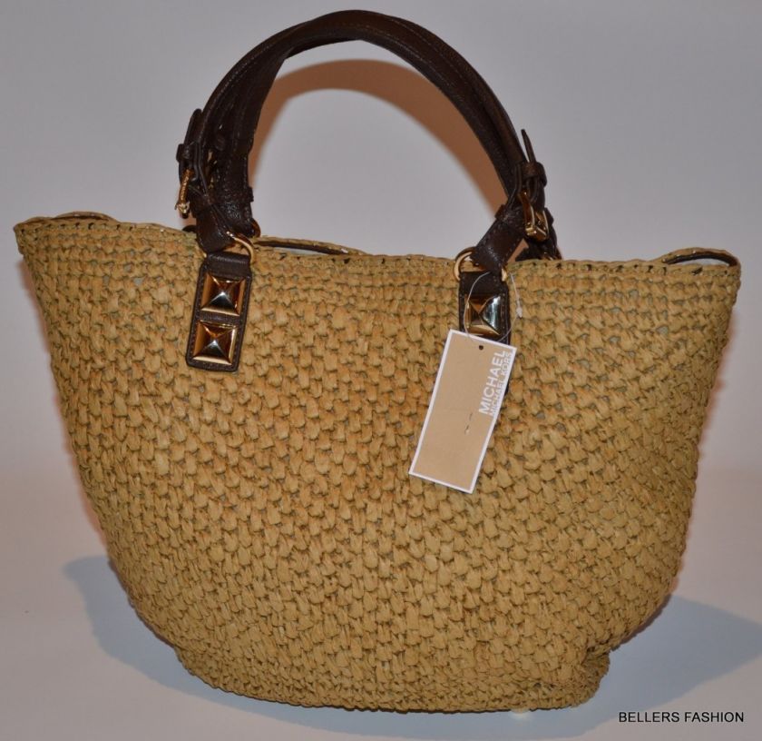 298 MICHAEL KORS SANTORINI BASKET STRAW WALNUT BROWN  