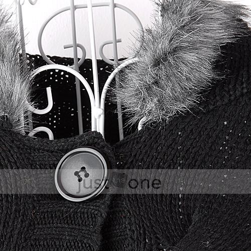 Trendy Women Girls Casual Faux Fur Hooded Bat Sleeve Loose Knit 