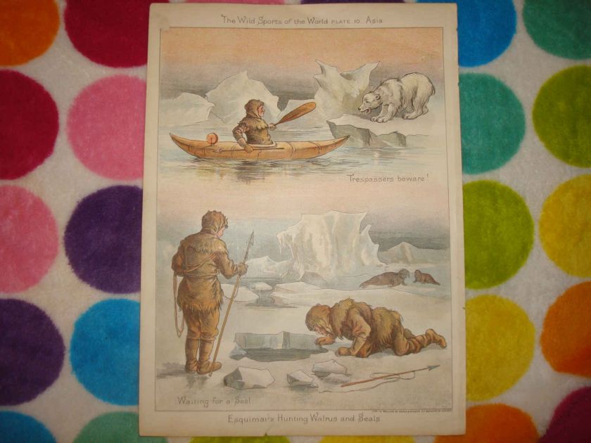 ANTIQUE ESKIMO INUIT HUNTING SEAL POLAR BEAR PRINT NR  