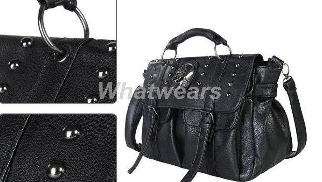 Punk Skull Rivet Shoulder Handbag Pu Leather Hobo Bag School Satchel 