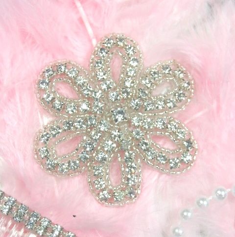 0406 ~ GENUINE RHINESTONE FLORAL FLOWER BEADED APPLIQUE 2.75 BRIDAL 