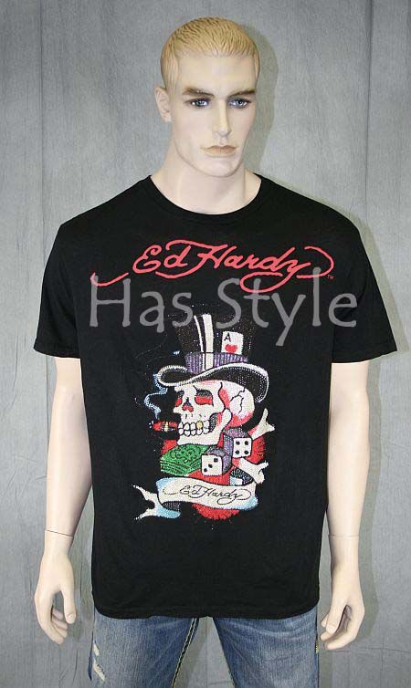 Ed Hardy Mens T Shirt BRAD smoking SKULL STONES XL  