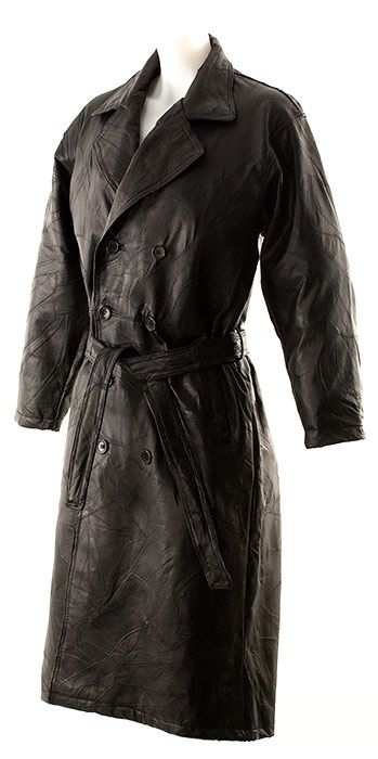 Mens Genuine BLACK LEATHER TRENCH COAT Medium  