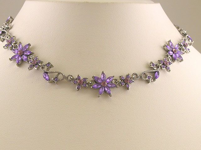 Amethyst Color Navette Crystal Necklace Earrings s0708  