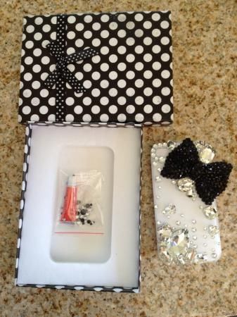 3D Bling Crystal Iphone hard case cover 4g 4s large stone black bow 