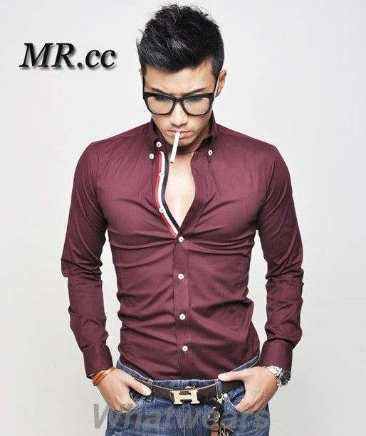 Mens Casual Slim Fit Dress Shirts 3 color 3 size J23  