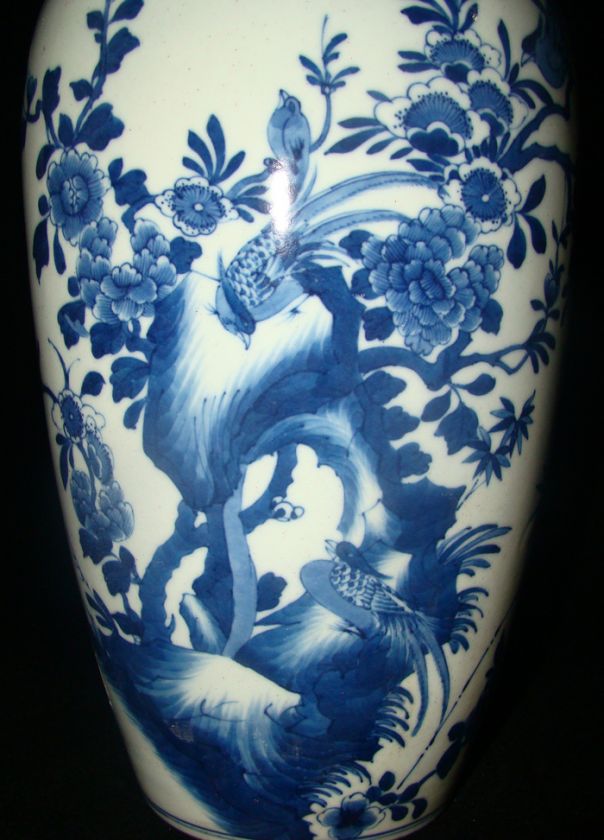 MAGNIFICENT Chinese Blue & White Porcelain Flower & Bird Vase   Qing 