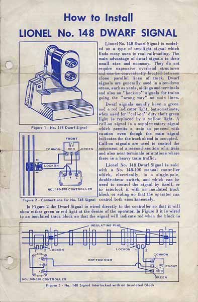 Orig LIONEL 148 DWARF SIGNAL INST SHEET 1957 VG  