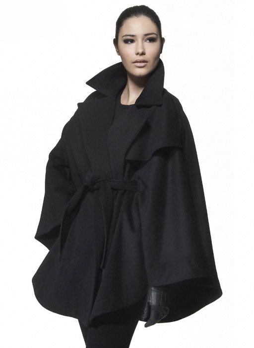 CHIC FAUX WOOLEN BATWING SLEEVE CAPE COAT BELT 1528  