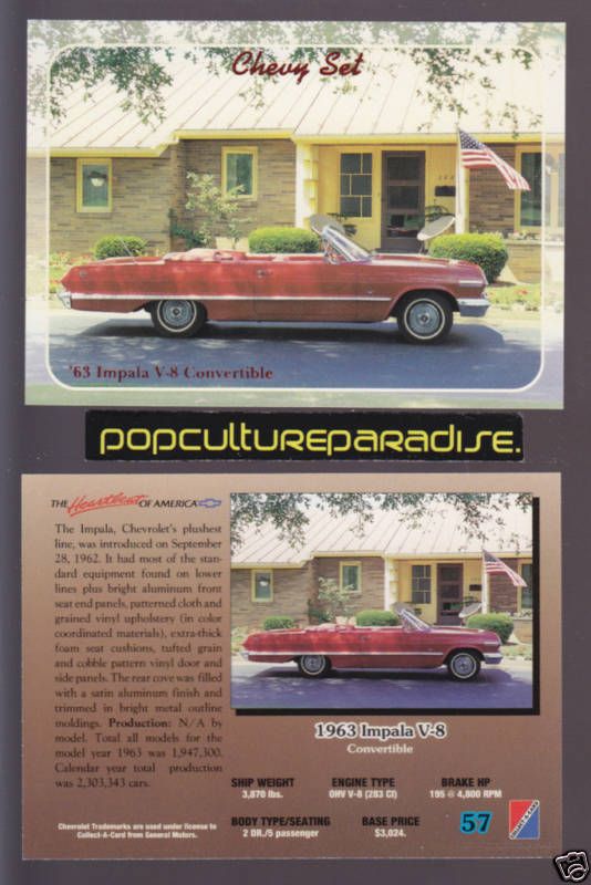 1963 CHEVROLET IMPALA V 8 V8 CONVERTIBLE CAR Chevy Card  