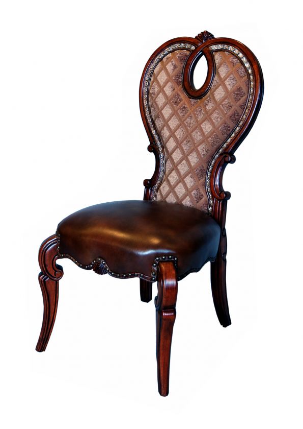 Set of 8 Elegant Leather and Fabric Dining Chairs  