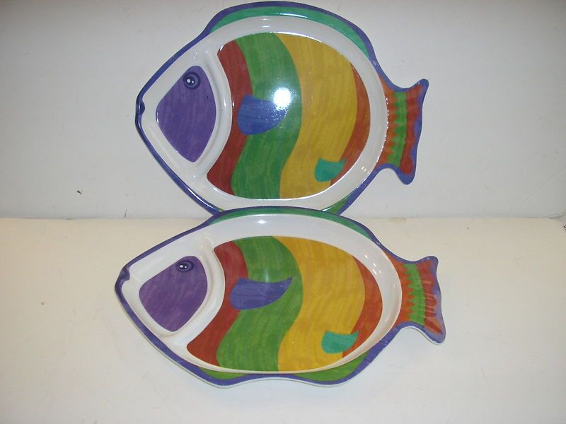 FISH PLATES (2) MELAMINE COLORFUL  