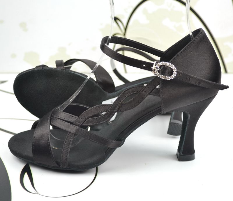 BLACK SATIN WOMENS BALLROOM LATIN SALSA DANCE SHOES  