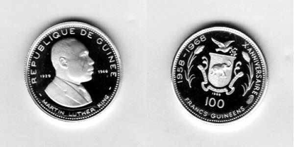 1969 SILVER GUINEA 100 FRANCS MARTIN LUTHER KING PROOF COIN + COA 