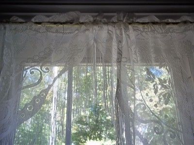 WHITE LACE 2 PC. CURTAIN TIER VALANCES VALANCE FLORAL DESIGN 64 X 42 