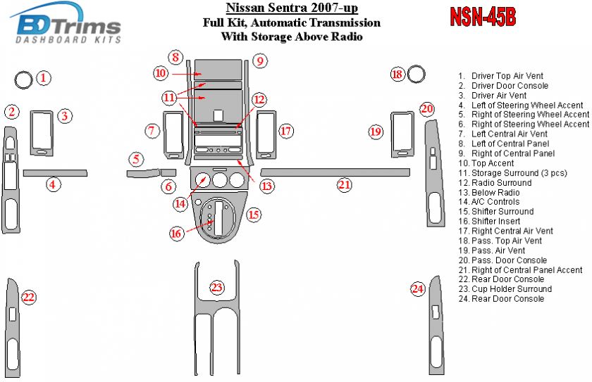 NISSAN SENTRA 07 08 09 10 11 WOOD CARBON DASH TRIM KIT 2007 2008 2009 