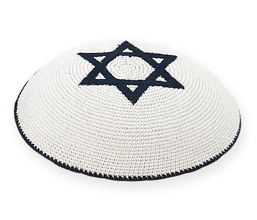   Inches (16.5 Cm) knitted Yarmulke (Kippah) with a blue stars of David