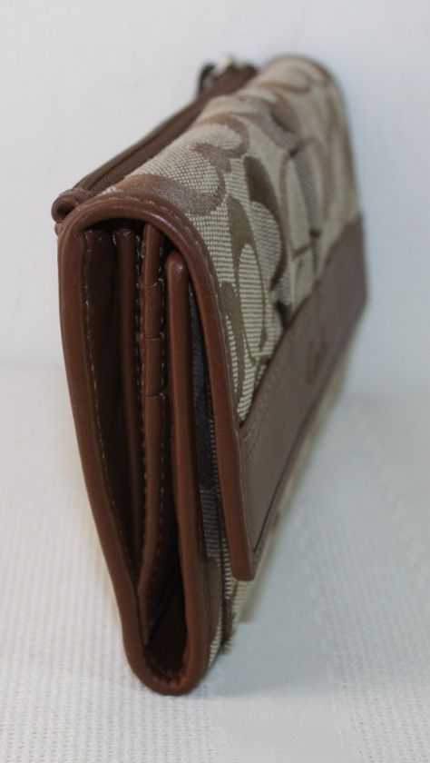 NWOT COACH SOHO PLEATED SIGNATURE WALLET KHAKI BROWN $218 42819  