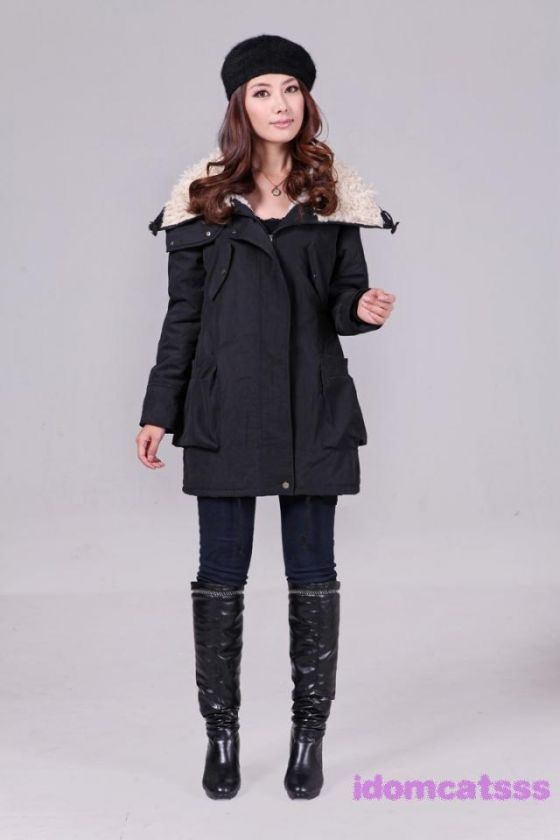 Navy Charming Womens Vintage Ladies New Modern Japan Faux Fur Coat 