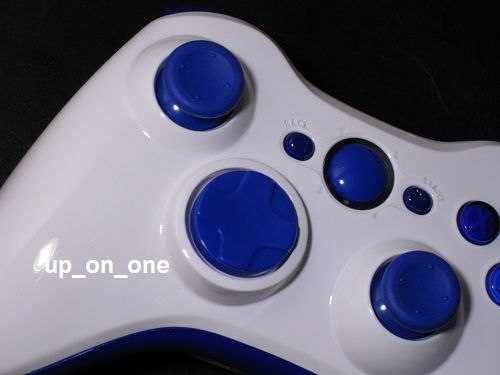 CUSTOM GLOSSY WHITE XBOX 360 WIRELESS CONTROLLER BLUE ROL ABXY GUIDE 