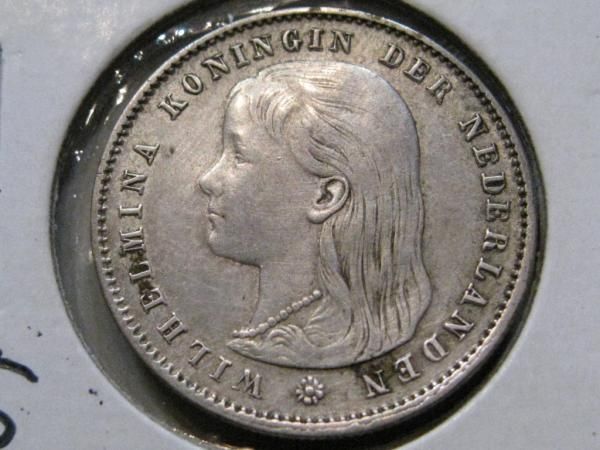 Ultra Rare 1894 Silver 25 Cent. Netherlands. Wilhelmina. High Grade 