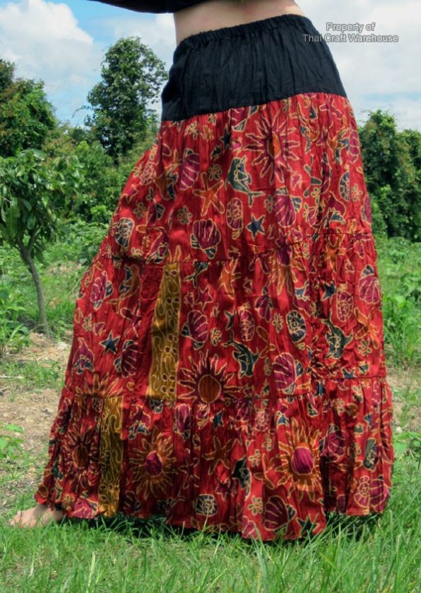 Bold Maroon Red Floral Print Crinkle Gypsy Skirt  