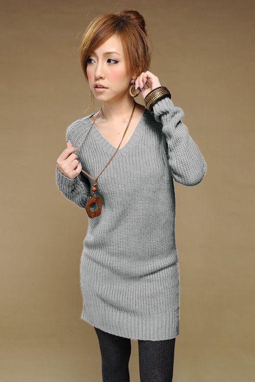 CHIC COTTON LONG SWEATER V NECK RY3106  