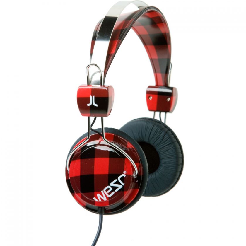 New WeSC Checked Bongo Headphone Ribbon Red  