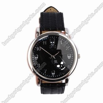   Skull head Shading Wristwatch Leather Band Wrist Watch Black  