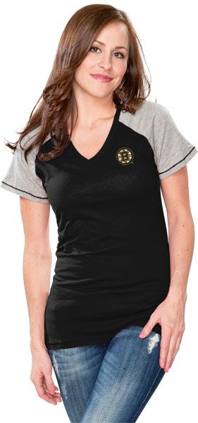 Boston Bruins Womens Black Energy V Neck T Shirt  