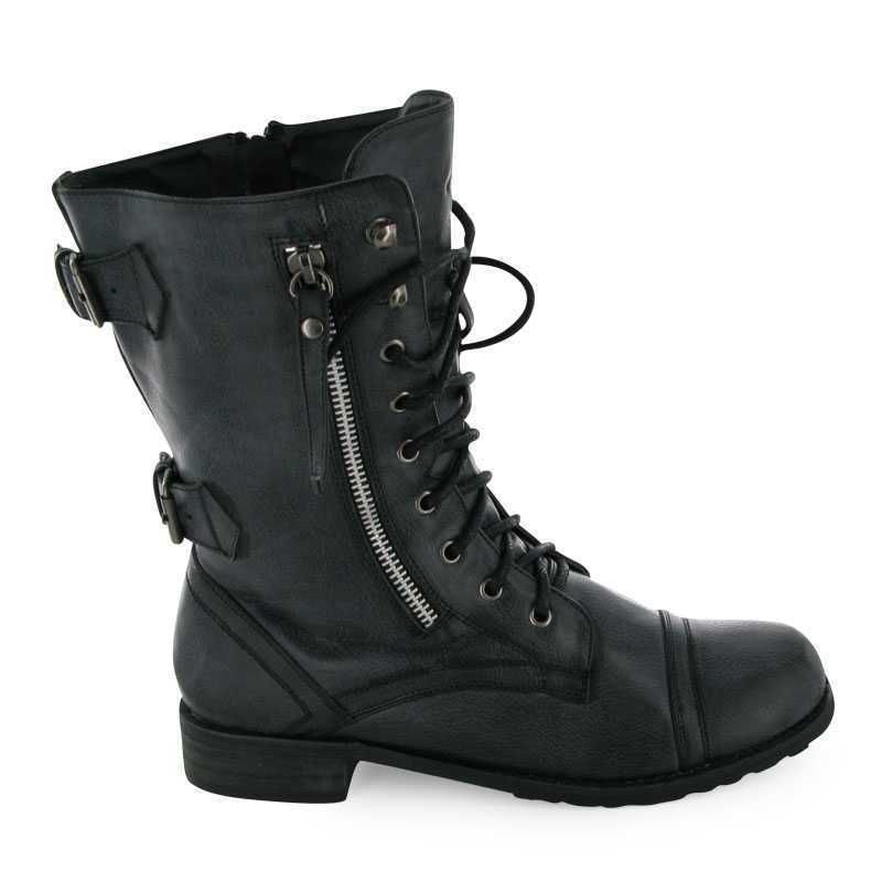 LADIES BLACK MILITARY LACE UP COMBAT BOOTS SIZE 3 8 NIB  