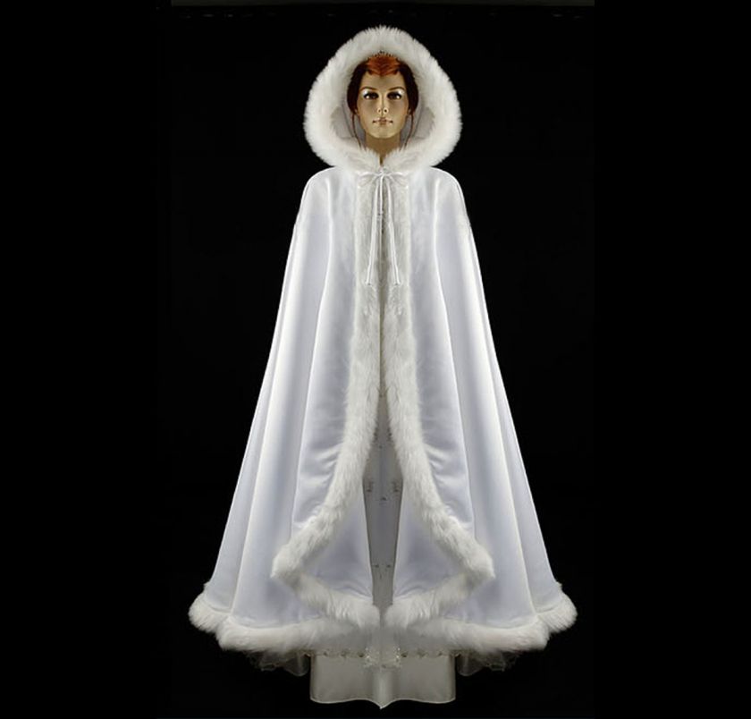 WHITE WEDDING BRIDAL CAPE CLOAK DUCHESS SATIN FAUX 45  