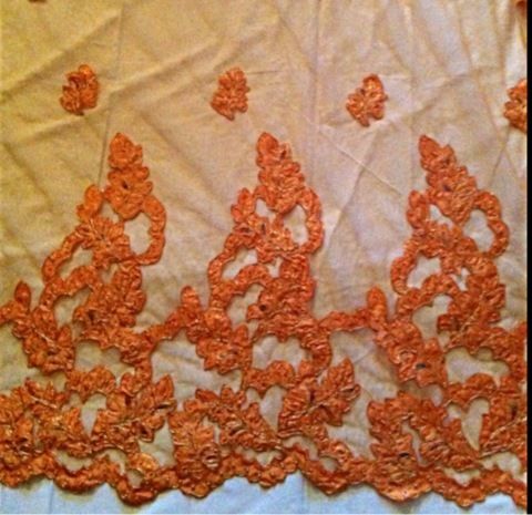 ORANGE BORDER LACE W/ BEADS/SEQUINS FAB 52 1 YDS  