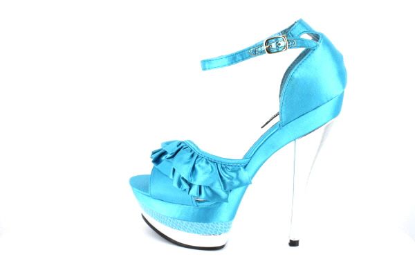 WILD DIVA MACHESA 01 Ruffled Platform High Heels Turquoise Satin