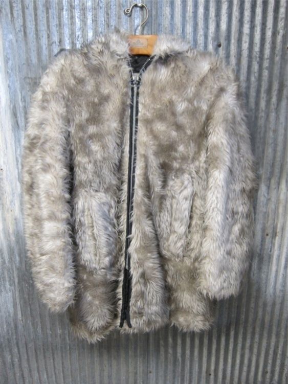 vtg faux fur parka eskimo style 60s 70s jacket coat rave shag USA 