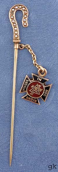 Masonic Knights Templar 14K Yellow Gold Stick Pin Pearl  