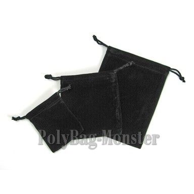 50 Black Thick Heavy Velvet Jewelry Pouch Bag 3.9X4.75  