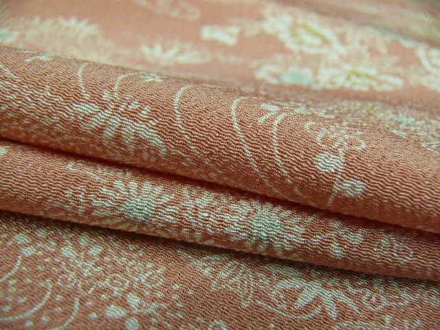 Coral Chirimen Kimono Fabric Bolt w/Kiku, Flower A310  