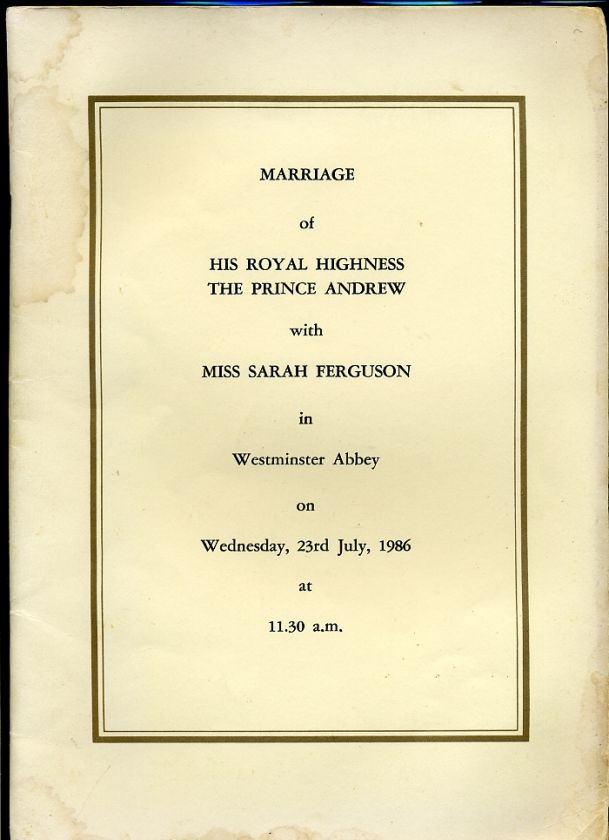 PRINCE ANDREW WEDDING WESTMINSTER ABBEY 1986  