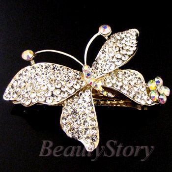    rhinestone crystal butterfly hair barrette clip wedding