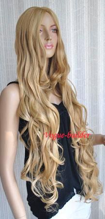 35 Long Golden Blonde Spiral Wavy Cosplay Hair Wig 24#  