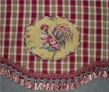 Scalloped VALANCE Country Rooster Toile Red Plaid Trim  