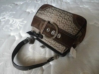 COACH KHAKI BROWN SIG FRAME SATCHEL BAG PURSE W/ BLING  