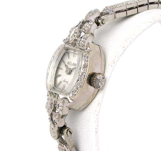 BEAUTIFUL VINTAGE 14K WHITE GOLD & DIAMONDS JEWELED BELAIR LADIES 