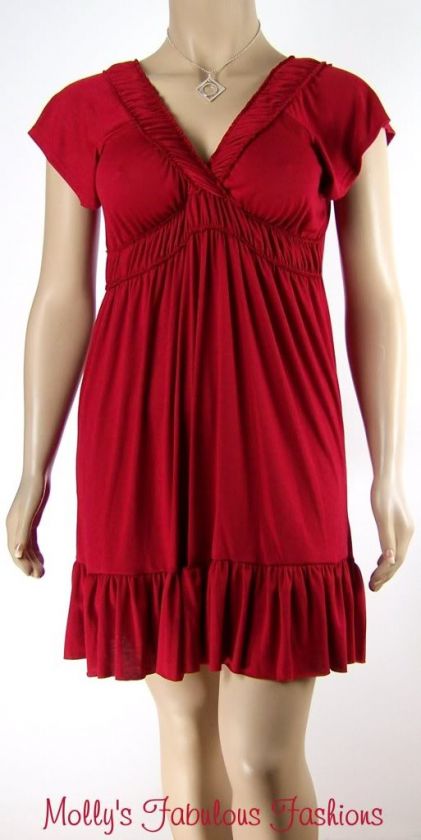 S13~SEXY RED EMPIRE WAIST SOFT Dress Plus Size XL 1X 14 16  
