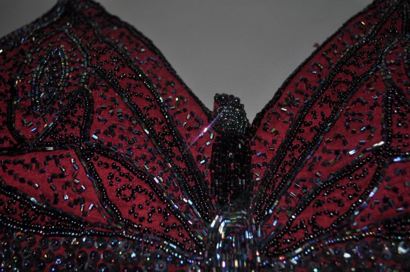   BEAUTY SEQUINS & BEADED HANDMADE BUTTERFLY EVENING / AFTER FIVE TOP IM