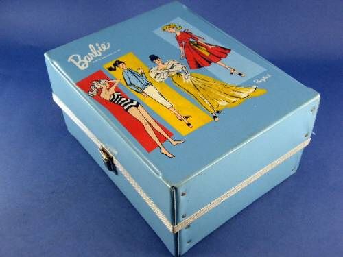 Vintage 1961 Barbie Blue Vinyl Ponytail Case Trunk Wardrobe  